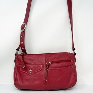 Stone & Co Red Leather Crossbody Bag Adjustable Strap Purse 2 zip compartments